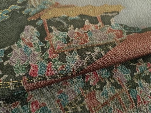 平和屋着物●上質な小紋　人物風景文　鬼しぼ縮緬　金彩　正絹　逸品　DABA1146ps