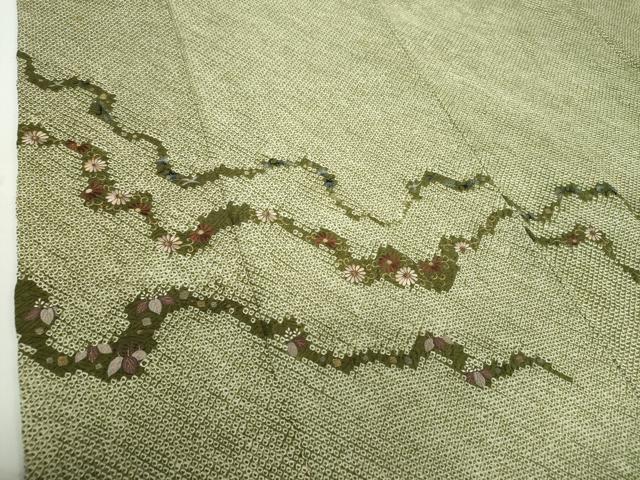 平和屋着物●色留訪問着　絞り　刺繍　花鳥唐草　金糸　正絹　逸品　DABA1156ps