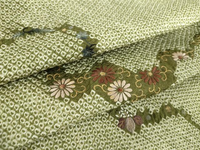 平和屋着物●色留訪問着　絞り　刺繍　花鳥唐草　金糸　正絹　逸品　DABA1156ps