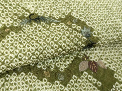 平和屋着物●色留訪問着　絞り　刺繍　花鳥唐草　金糸　正絹　逸品　DABA1156ps