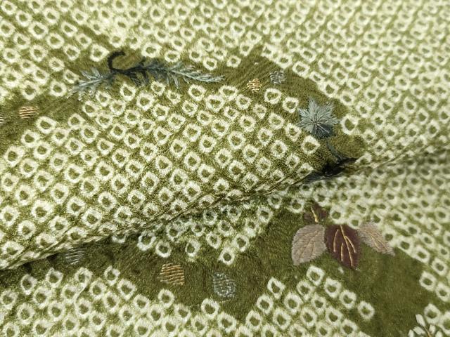 平和屋着物●色留訪問着　絞り　刺繍　花鳥唐草　金糸　正絹　逸品　DABA1156ps
