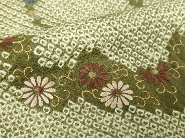 平和屋着物●色留訪問着　絞り　刺繍　花鳥唐草　金糸　正絹　逸品　DABA1156ps