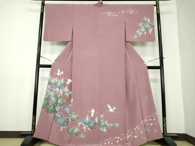 平和屋着物●訪問着 友禅 作家物 飛鶴花文 正絹 逸品 DABA1170ps