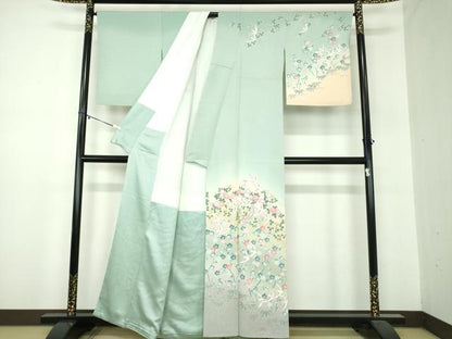 平和屋着物●訪問着 飛鶴花文 暈し染め 金銀彩 正絹 逸品 DABA1173ps