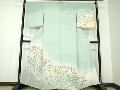 平和屋着物●訪問着 飛鶴花文 暈し染め 金銀彩 正絹 逸品 DABA1173ps