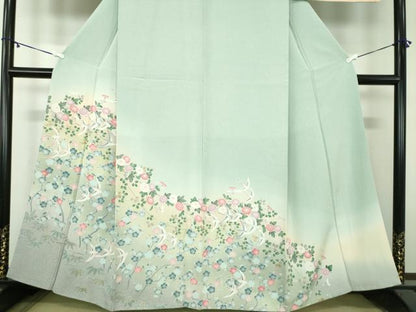 平和屋着物●訪問着 飛鶴花文 暈し染め 金銀彩 正絹 逸品 DABA1173ps