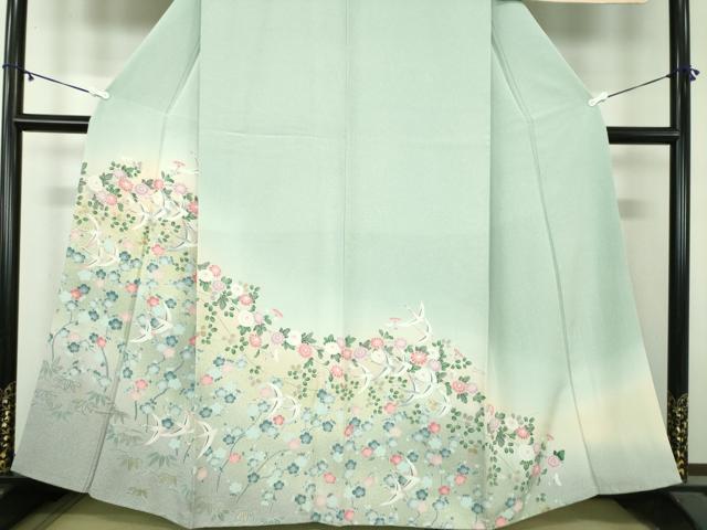 平和屋着物●訪問着 飛鶴花文 暈し染め 金銀彩 正絹 逸品 DABA1173ps