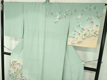 平和屋着物●訪問着 飛鶴花文 暈し染め 金銀彩 正絹 逸品 DABA1173ps