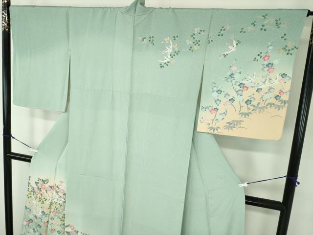 平和屋着物●訪問着 飛鶴花文 暈し染め 金銀彩 正絹 逸品 DABA1173ps