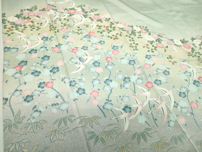 平和屋着物●訪問着 飛鶴花文 暈し染め 金銀彩 正絹 逸品 DABA1173ps