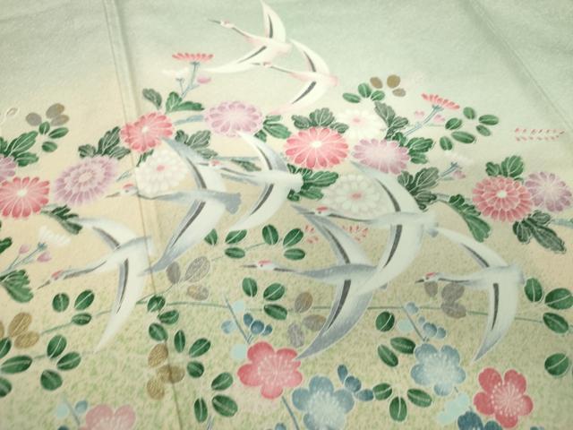 平和屋着物●訪問着 飛鶴花文 暈し染め 金銀彩 正絹 逸品 DABA1173ps