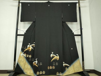 平和屋着物●豪華黒留袖　作家物　鶴花文　暈し染め　金彩　正絹　逸品　DABA1176ps