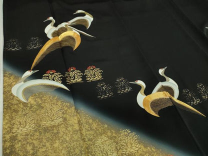 平和屋着物●豪華黒留袖　作家物　鶴花文　暈し染め　金彩　正絹　逸品　DABA1176ps