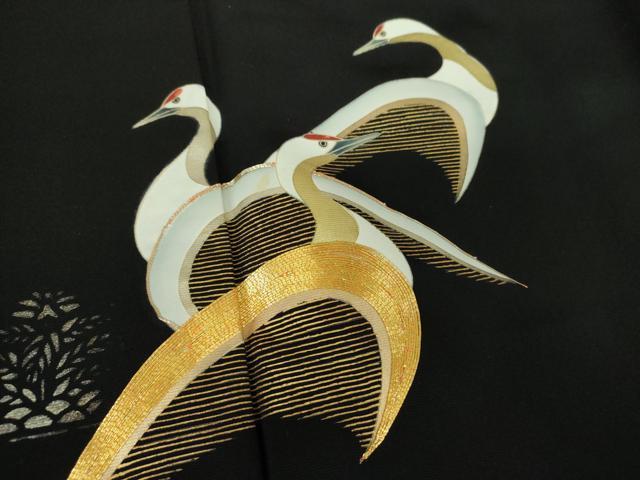 平和屋着物●豪華黒留袖　作家物　鶴花文　暈し染め　金彩　正絹　逸品　DABA1176ps