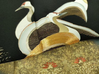 平和屋着物●豪華黒留袖　作家物　鶴花文　暈し染め　金彩　正絹　逸品　DABA1176ps