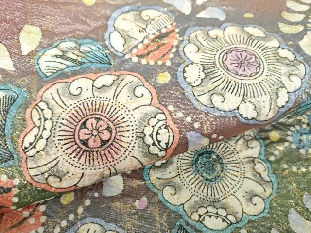 平和屋着物○太鼓柄袋帯 絞り 辻が花 金通し地 正絹 逸品 DABA1188ps