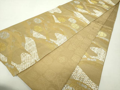 平和屋着物●両面　六通柄袋帯　三保姿苑　吉祥花丸文　金銀糸　正絹　逸品　DABA1195ps