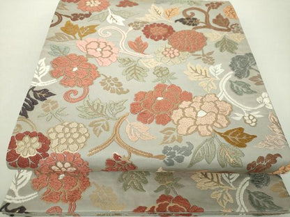 平和屋着物●六通柄袋帯　唐織　花唐草文　金糸　正絹　逸品　DABA1196ps