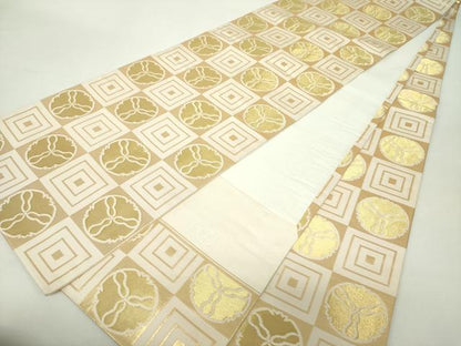 平和屋着物●井筒工芸謹製　全通柄袋帯　市松花文　金糸　正絹　逸品　DABA1201ps
