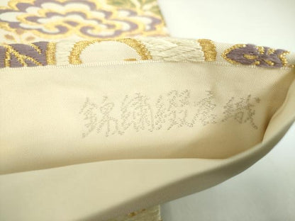 平和屋着物●坂下織物謹製　六通柄袋帯　錦繍綴唐織　彩花波雲文　金糸　正絹　逸品　DABA1211ps