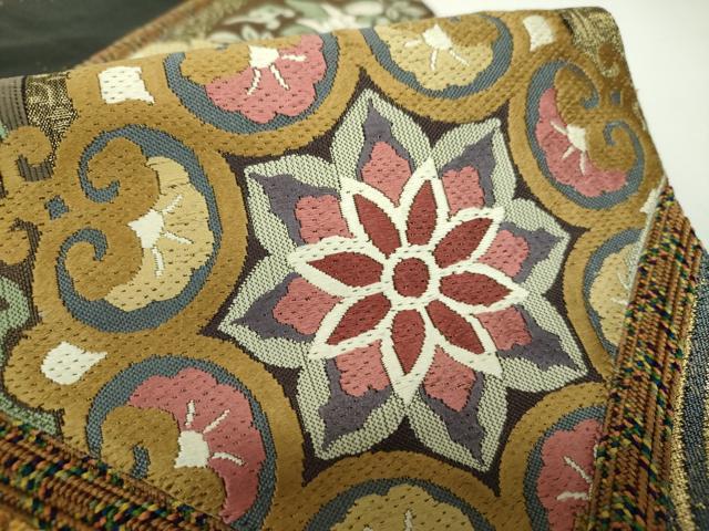 平和屋着物●六通柄袋帯　切嵌　立波正倉院花文　金銀糸　正絹　逸品　DABA1212ps 平和屋着物○六通柄袋帯 切嵌 立波正倉院花文