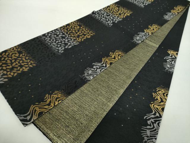 平和屋着物○六通柄袋帯 唐織 舞桜 黒地 金糸 正絹 逸品 DABA1220ps