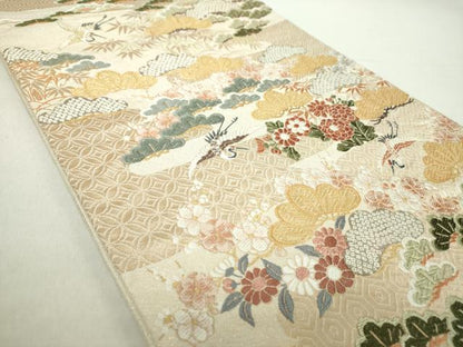 平和屋着物●六通柄袋帯　唐織　錦繍綴　御所松鶴文　金糸　正絹　逸品　DABA1226ps
