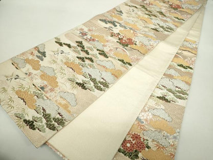 平和屋着物●六通柄袋帯　唐織　錦繍綴　御所松鶴文　金糸　正絹　逸品　DABA1226ps