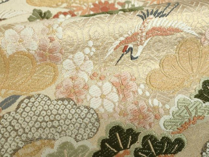 平和屋着物●六通柄袋帯　唐織　錦繍綴　御所松鶴文　金糸　正絹　逸品　DABA1226ps