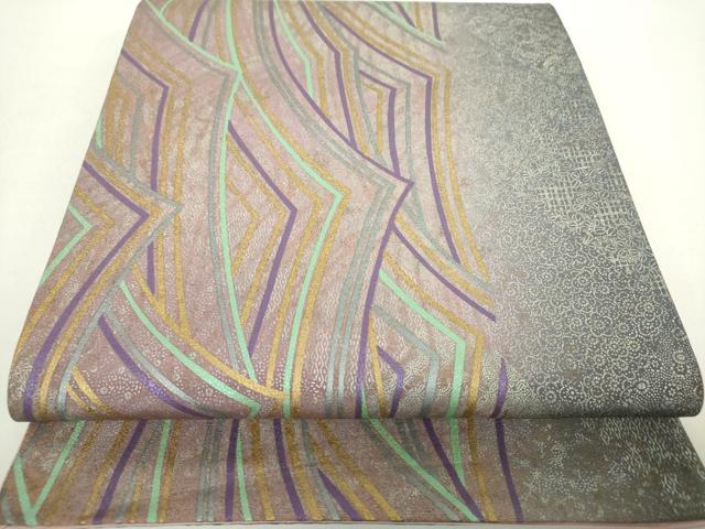 平和屋着物●全通柄袋帯　紬地　変わり花間道　金銀彩　正絹　逸品　未使用　DABA1235ps 平和屋着物○全通柄袋帯 紬地 変わり花間道 金銀彩