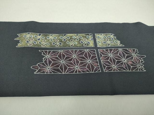 平和屋着物○京友禅作家 黒島敏 九寸名古屋帯 麻の葉花文