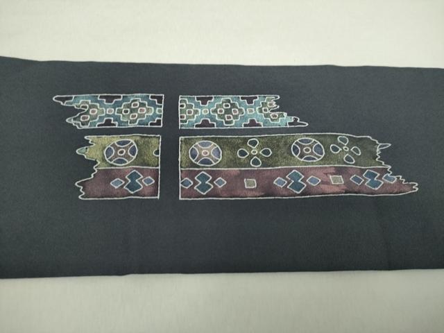 平和屋着物●京友禅作家　黒島敏　九寸名古屋帯　麻の葉花文　正絹　逸品　DABA1240ps 平和屋着物○京友禅作家 黒島敏 九寸名古屋帯 麻の葉花文