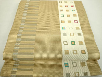 平和屋着物●本場筑前博多織 八寸名古屋帯 間道 金糸 正絹 逸品 DABA1246ps