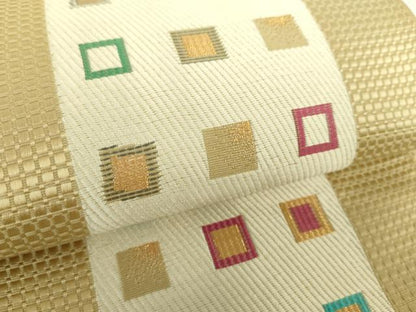 平和屋着物●本場筑前博多織 八寸名古屋帯 間道 金糸 正絹 逸品 DABA1246ps