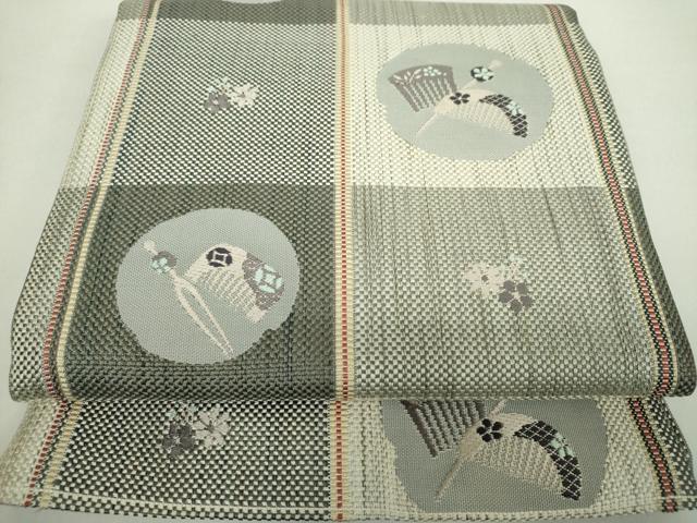 平和屋着物●本場筑前博多織　八寸名古屋帯　市松文様　花簪　正絹　逸品　DABA1247ps 平和屋着物○本場筑前博多織 八寸名古屋帯 市松文様 花簪 正絹 逸品