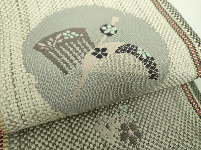 平和屋着物●本場筑前博多織 八寸名古屋帯 市松文様 花簪 正絹 逸品 DABA1247ps