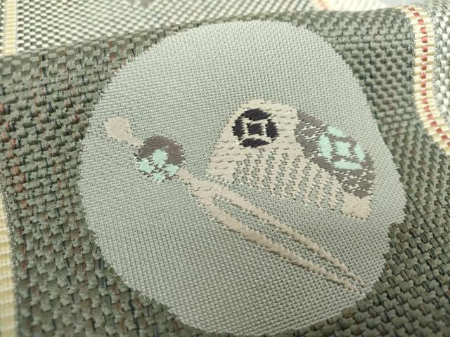 平和屋着物●本場筑前博多織 八寸名古屋帯 市松文様 花簪 正絹 逸品 DABA1247ps