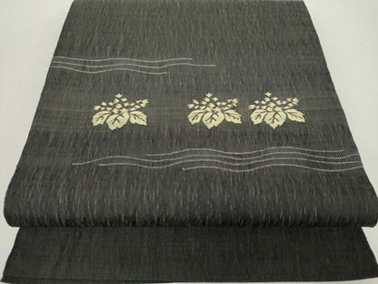 平和屋着物▽太鼓柄袋帯　黄金繭　スリーシーズン帯　春　夏　秋　すくい織　桐　黒地　金糸　正絹　逸品　DABA1284ps
