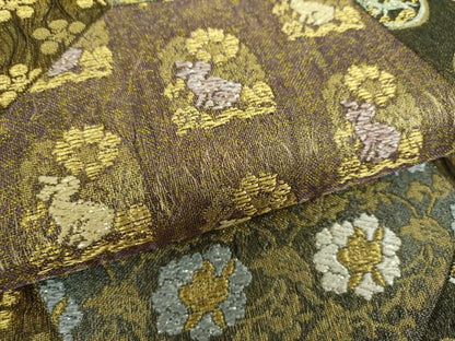 平和屋着物▽六通柄袋帯 スリーシーズン帯 春 夏 秋 切嵌名物裂花文 花兎 金糸 正絹 逸品 DABA1285ps