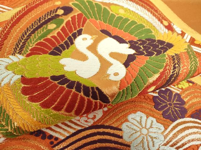 西陣　河合美術織物謹製　六通柄袋帯　唐織　秋草文　金糸　逸品 証紙付き 西陣 - 西陣 河合美術織物謹製 六通柄袋帯 唐織 秋草文 金糸 逸品 証紙