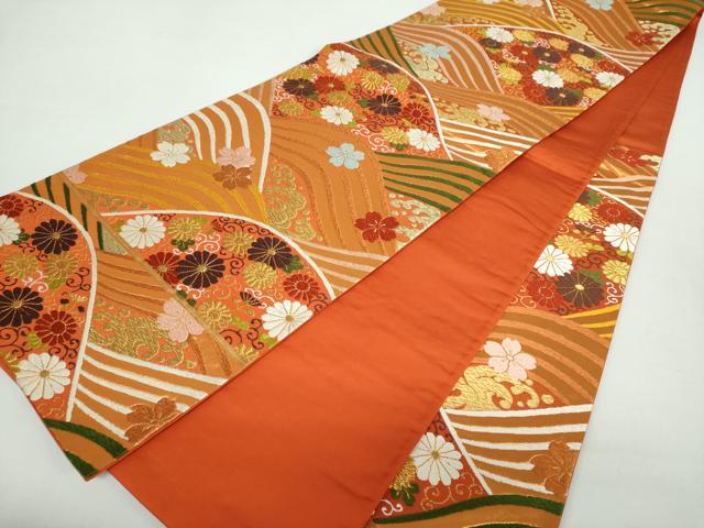 平和屋着物●西陣　河合美術織物謹製　六通柄袋帯　唐織　立波花文　金糸　正絹　逸品　DABA1302ps 平和屋着物○西陣 河合美術織物謹製 六通柄袋帯 唐織 立波花