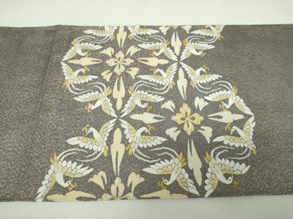 平和屋着物●爪掻き本綴れ　六通柄袋帯　花鳥菱文　金銀糸　正絹　逸品　DABA1305ps