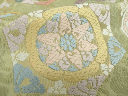 平和屋着物●六通柄袋帯　唐織　輪奈織　亀甲花文　金糸　正絹　逸品　DABA1310ps