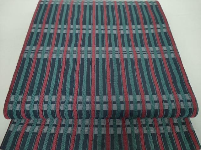 平和屋着物○両面 全通柄袋帯 唐織 格子間道 正絹 逸品 未