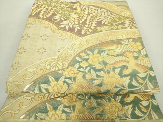 平和屋着物●西陣　川島織物　六通柄　本袋帯　花鳥文　金糸　正絹　逸品　DABA1320ps 平和屋着物○西陣 川島織物 六通柄 本袋帯 花鳥文 金糸 正絹