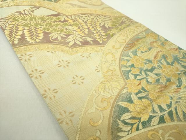 平和屋着物○西陣 川島織物 六通柄 本袋帯 花鳥文 金糸 正絹