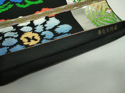 平和屋着物●六通柄　本袋帯　龍村平蔵柄　遠州七宝錦　黒地　金銀糸　正絹　逸品　DABA1326ps
