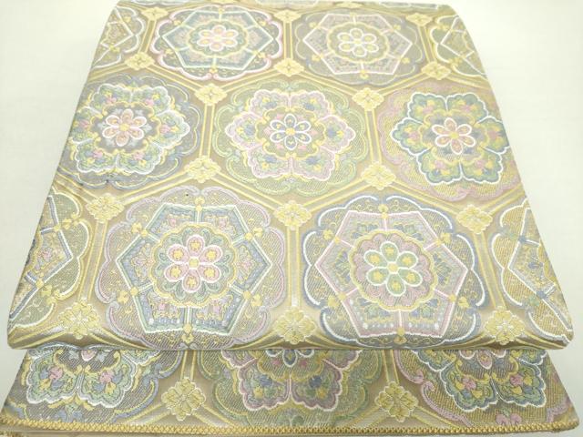 平和屋着物●六通柄袋帯　唐織　亀甲正倉院花文　金糸　正絹　逸品　DABA1330ps 平和屋着物○六通柄袋帯 唐織 亀甲正倉院花文 金糸