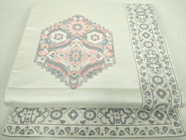 平和屋着物●本場筑前博多織　八寸名古屋帯　洋花文　正絹　逸品　DABA1336ps 平和屋着物○本場筑前博多織 八寸名古屋帯 洋花文 正絹 逸品