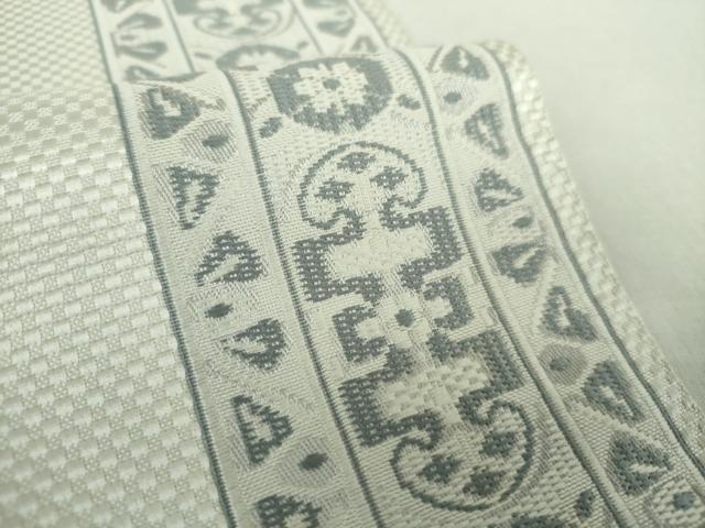 平和屋着物○本場筑前博多織 八寸名古屋帯 洋花文 正絹 逸品